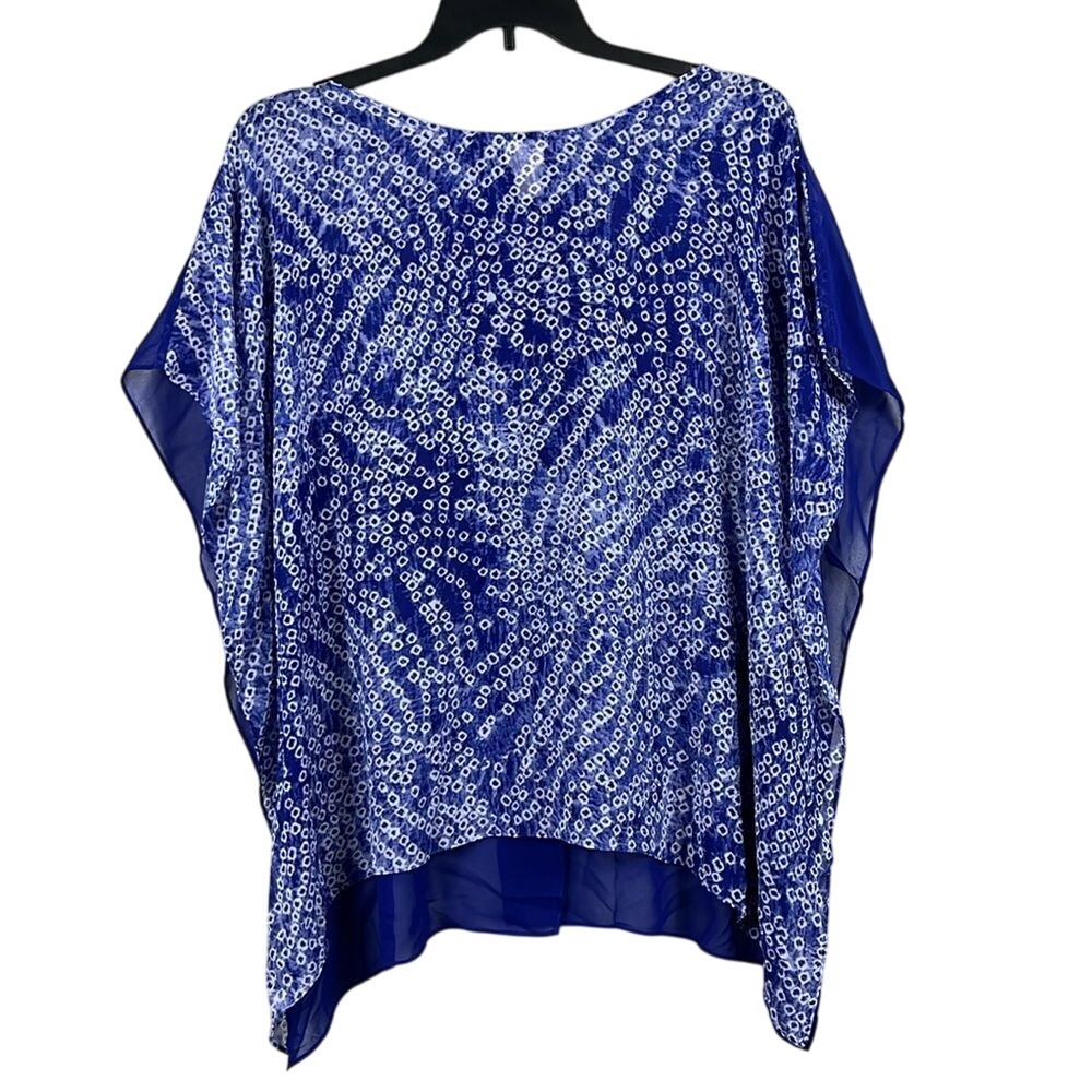 Chico's Kimono Sleeve Sheer Galia Batik Maureen Blouse Womens Size S/M Blue - Picture 1 of 7